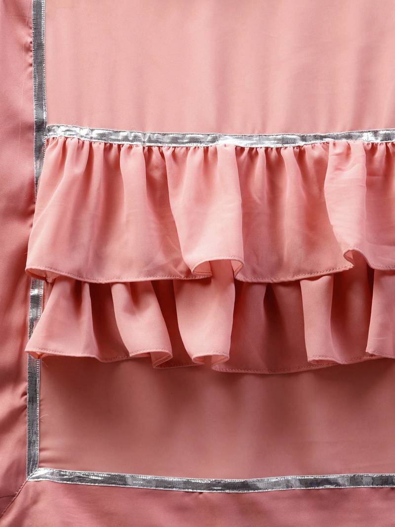 Inddus Light Pink Georgette Solid Ruffle Saree With Blouse Piece