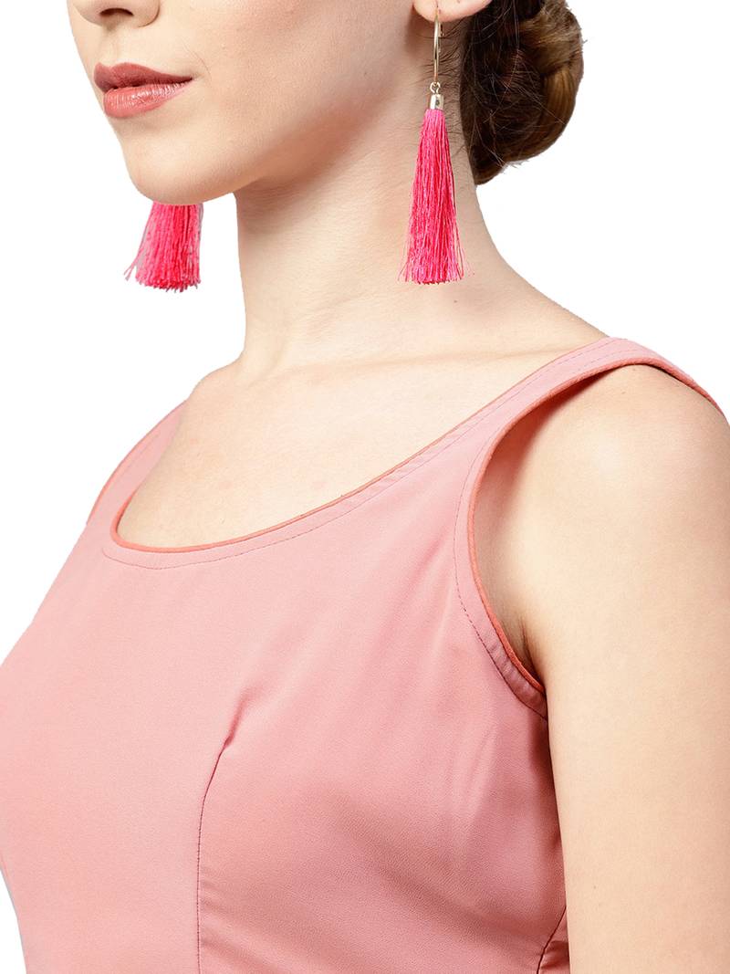 Inddus Light Pink Georgette Solid Ruffle Saree With Blouse Piece