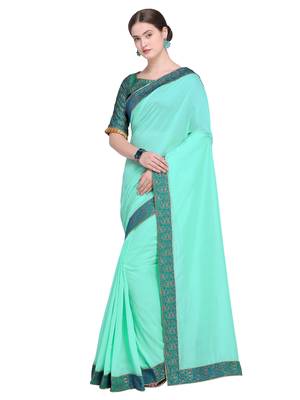 Inddus Green Art Silk Solid Bordered Saree With Blouse Piece 3
