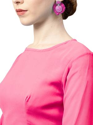 Inddus Pink Georgette Solid Ruffle Saree With Blouse Piece 3