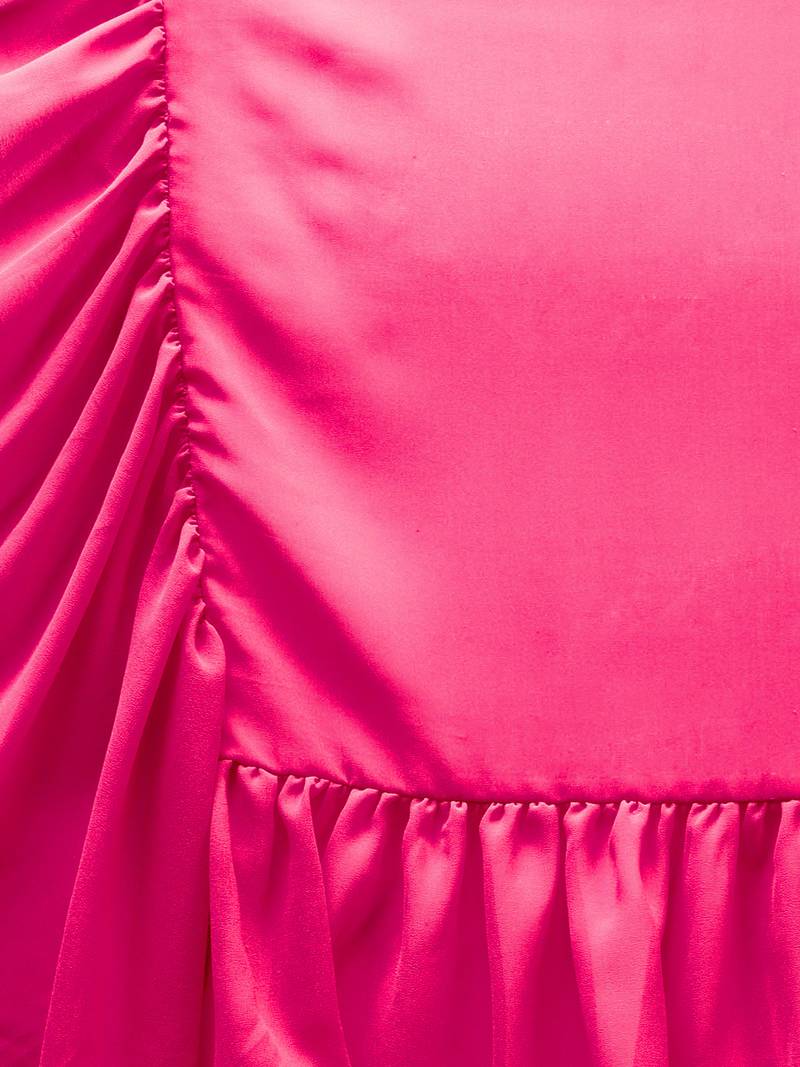 Inddus Pink Georgette Solid Ruffle Saree With Blouse Piece