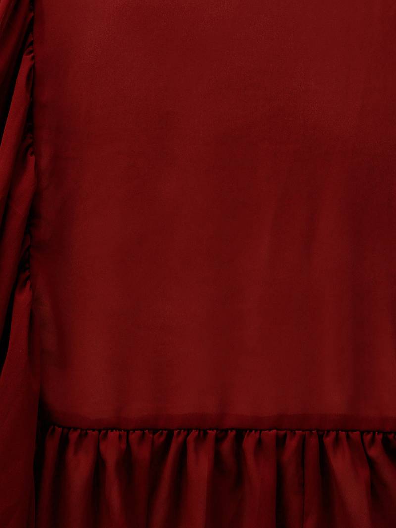 Inddus Red Georgette Solid Ruffle Saree With Blouse Piece