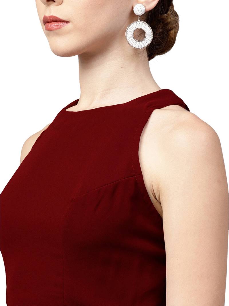 Inddus Red Georgette Solid Ruffle Saree With Blouse Piece