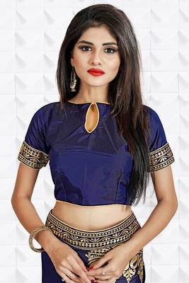 Navy Blue Embroidered Silk Saree With Blouse 3