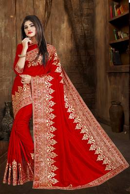Red Embroidered Silk Saree With Blouse 1