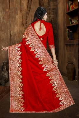 Red Embroidered Silk Saree With Blouse 2