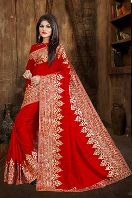 Red Embroidered Silk Saree With Blouse 3