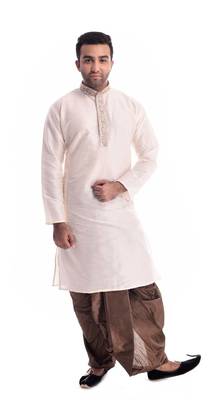 Beige Plain Silk Blend Dhoti Kurta 1