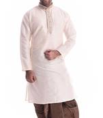 Beige Plain Silk Blend Dhoti Kurta