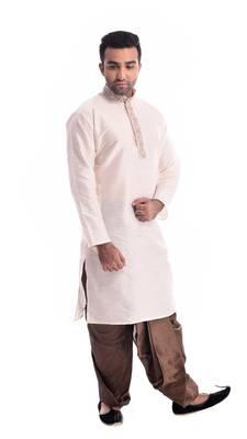 Beige Plain Silk Blend Dhoti Kurta 4