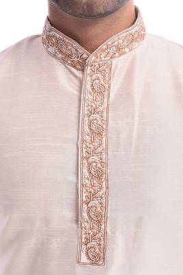 Beige Plain Silk Blend Dhoti Kurta 5
