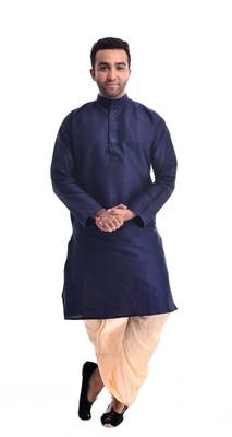 Blue Plain Silk Blend Dhoti Kurta 1