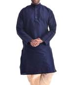 Blue Plain Silk Blend Dhoti Kurta