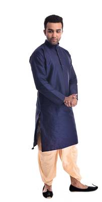 Blue Plain Silk Blend Dhoti Kurta 3