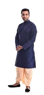 Blue Plain Silk Blend Dhoti Kurta 4