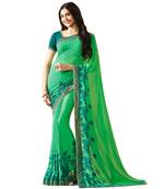 Green printed georgette saree with blouse