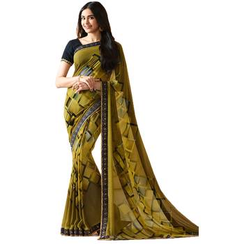 Mehendi printed georgette saree with blouse 1