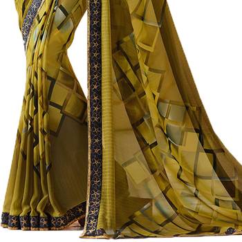 Mehendi printed georgette saree with blouse 3