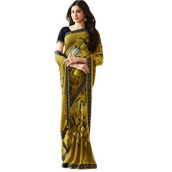Mehendi printed georgette saree with blouse 4