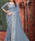 Grey Embroidered Georgette Saree With Blouse