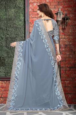 Grey Embroidered Georgette Saree With Blouse 2