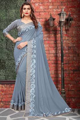 Grey Embroidered Georgette Saree With Blouse 3