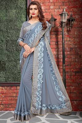 Grey Embroidered Georgette Saree With Blouse 5