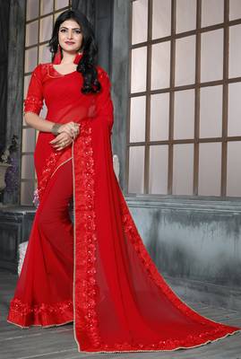 Red Embroidered Georgette Saree With Blouse 1