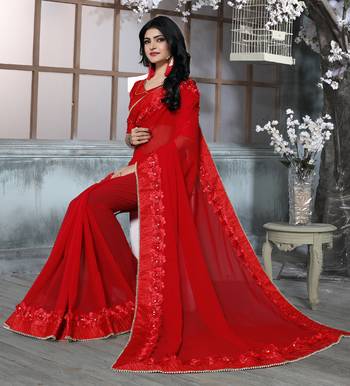 Red Embroidered Georgette Saree With Blouse 4