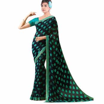 Blue printed georgette saree with blouse 1