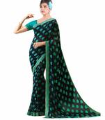 Blue printed georgette saree with blouse
