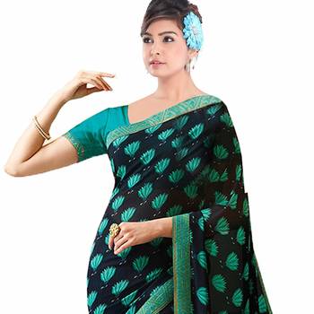 Blue printed georgette saree with blouse 2