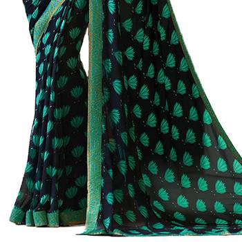 Blue printed georgette saree with blouse 3