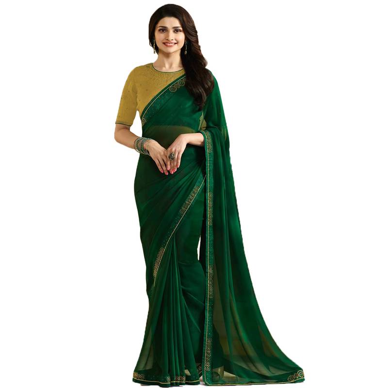 Green printed silk saree with blouse