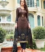 Brown printed satin salwar with dupatta