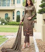Beige printed satin salwar with dupatta