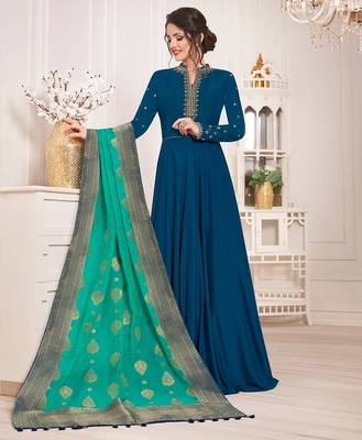 Blue embroidered silk salwar with dupatta 1