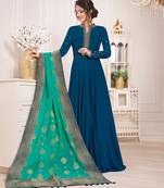 Blue embroidered silk salwar with dupatta