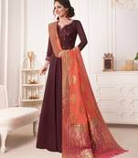 Brown embroidered silk salwar with dupatta