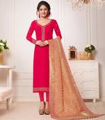 Pink embroidered silk salwar with dupatta