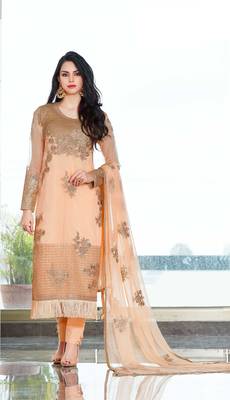 Peach embroidered net salwar with dupatta 1