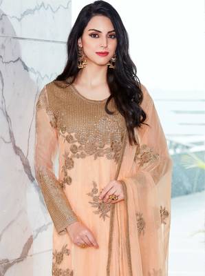 Peach embroidered net salwar with dupatta 2