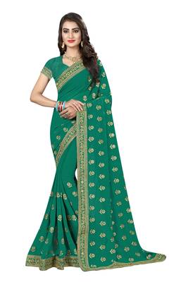 Green embroidered georgette saree with blouse 1