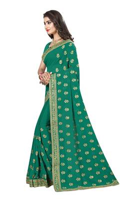 Green embroidered georgette saree with blouse 2