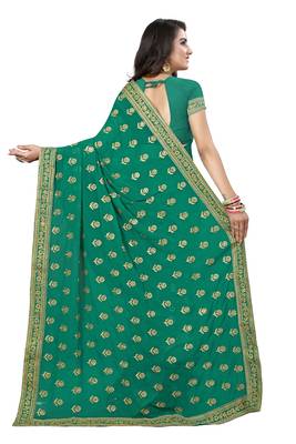 Green embroidered georgette saree with blouse 3