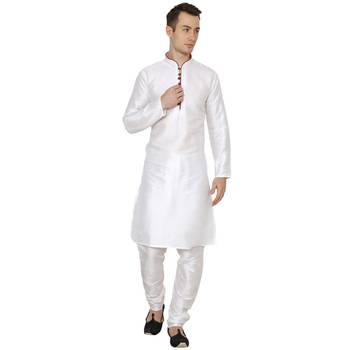White Plain Silk Blend Men Kurtas 1