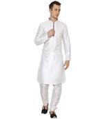White Plain Silk Blend Men Kurtas