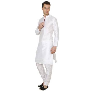 White Plain Silk Blend Men Kurtas 2