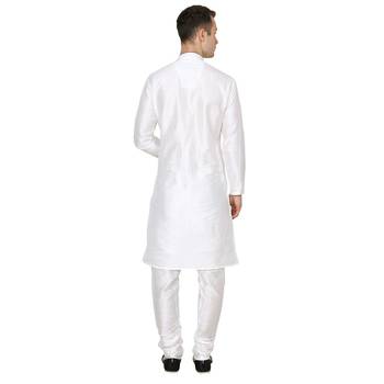 White Plain Silk Blend Men Kurtas 3