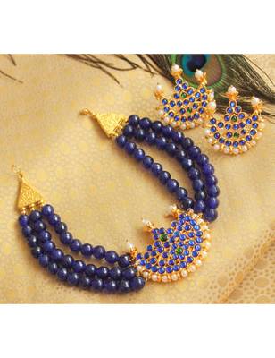 Beautiful Green Blue Agate Pearl Moon Designer Necklace Set  1
